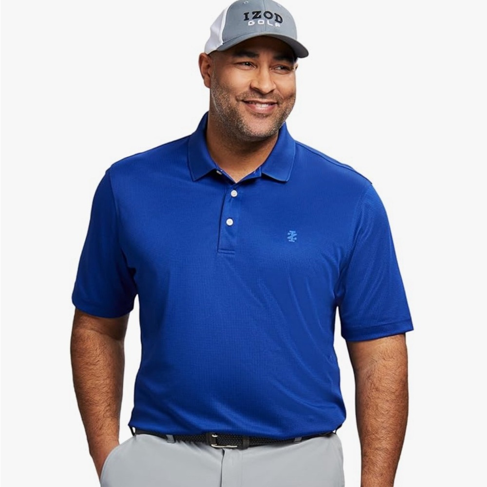 IZOD PERFORMANCE GOLF GRID POLO-SHIRT COBALT BLUE COLOR SHORT SLEEVE SIZE LARGE